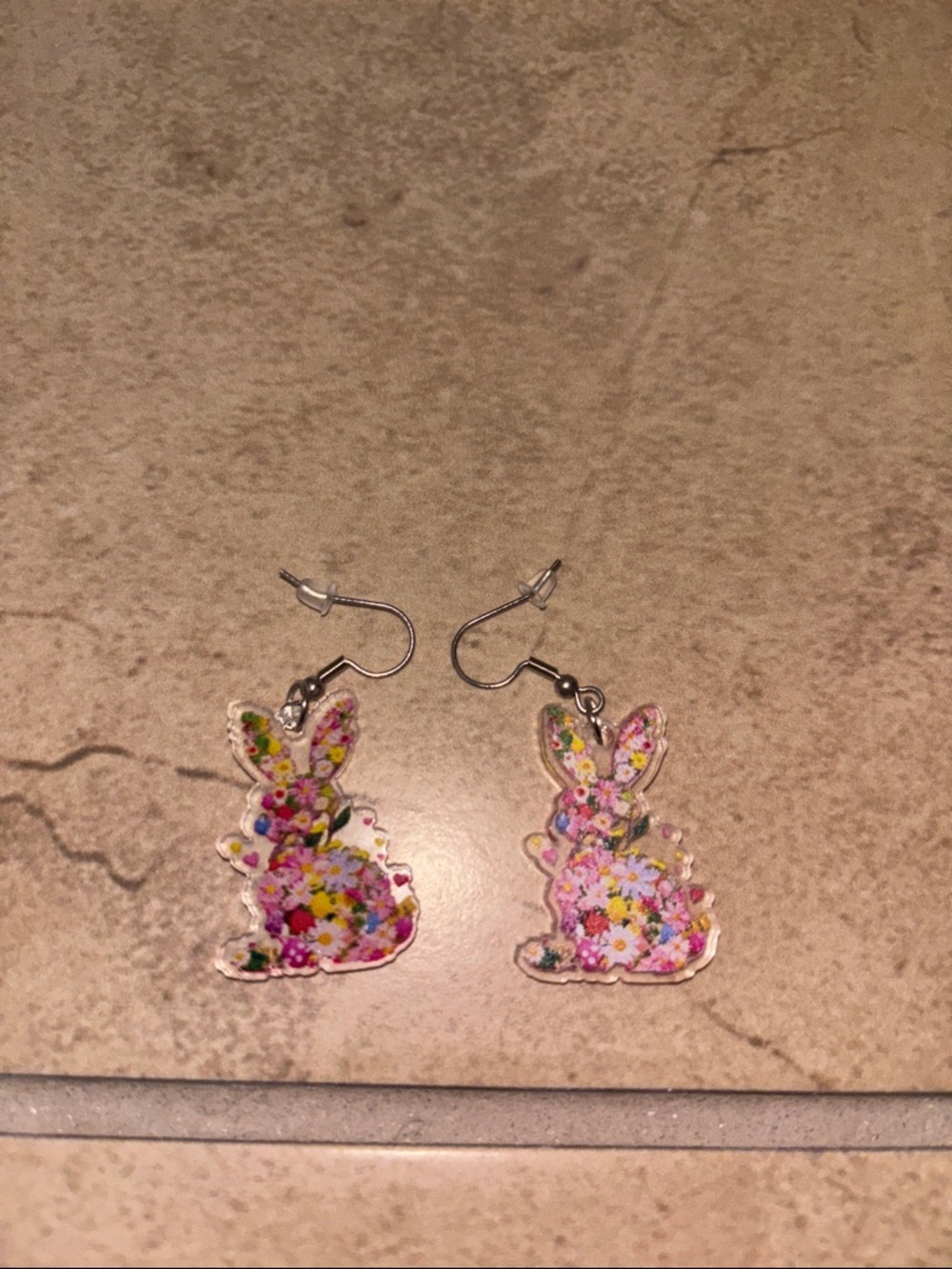 Floral Bunny Dangle Earrings - Pink Multi